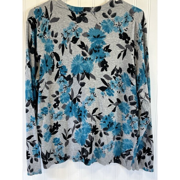 BEAUTIFUL‎ KAREN SCOTT GREY/TEAL FLORAL SWEATER BUTTON UP CARDIGAN. SZ L - Picture 5 of 10
